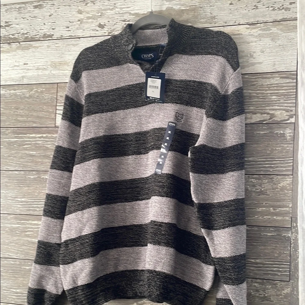 Chaps Men's Black and Gray Striped Sweater - Picture 3 of 3